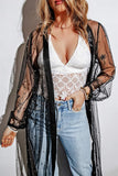 LC2541231-2, Black  Sheer Embellished Tulle Duster Kimono