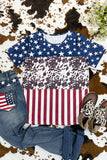 LC25220091-5-S, LC25220091-5-M, LC25220091-5-L, LC25220091-5-XL, Blue Western Flag Print Patchwork T-shirt
