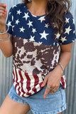 LC25220091-5-S, LC25220091-5-M, LC25220091-5-L, LC25220091-5-XL, Blue Western Flag Print Patchwork T-shirt