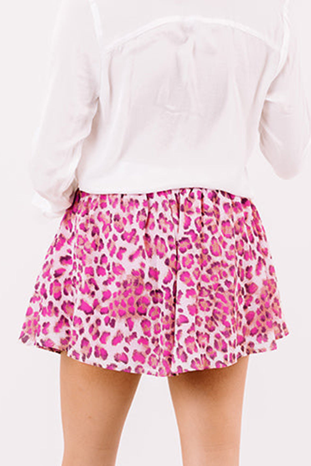 LC731280-6-S, LC731280-6-M, LC731280-6-L, LC731280-6-XL, Rose Leopard Print Flutter Casual Shorts