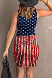 LC6114718-3-S, LC6114718-3-M, LC6114718-3-L, LC6114718-3-XL, Red Stars Stripes USA Flag Print Wrapped Sleeveless Dress