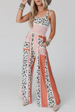 LC6411870-10-S, LC6411870-10-M, LC6411870-10-L, LC6411870-10-XL, Pink Leopard Color Block Mix Print Pocketed Jumpsuit