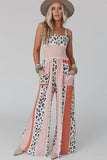 LC6411870-10-S, LC6411870-10-M, LC6411870-10-L, LC6411870-10-XL, Pink Leopard Color Block Mix Print Pocketed Jumpsuit