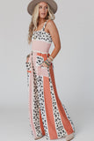 LC6411870-10-S, LC6411870-10-M, LC6411870-10-L, LC6411870-10-XL, Pink Leopard Color Block Mix Print Pocketed Jumpsuit