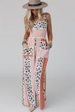 LC6411870-10-S, LC6411870-10-M, LC6411870-10-L, LC6411870-10-XL, Pink Leopard Color Block Mix Print Pocketed Jumpsuit