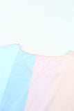 LC6113934-22-S, LC6113934-22-M, LC6113934-22-L, LC6113934-22-XL, Multicolor V Neck Short Sleeve Mini Dress Striped Color Block Tiered A-Line Swing Short Dresses