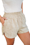 LC731230-18-S, LC731230-18-M, LC731230-18-L, LC731230-18-XL, Apricot Tweed Wide Elastic Band High Waist Shorts