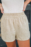 LC731230-18-S, LC731230-18-M, LC731230-18-L, LC731230-18-XL, Apricot Tweed Wide Elastic Band High Waist Shorts