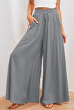 LC7711508-11-S, LC7711508-11-M, LC7711508-11-L, LC7711508-11-XL, Gray Drawstring Smocked High Waist Wide Leg Pants