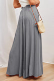 LC7711508-11-S, LC7711508-11-M, LC7711508-11-L, LC7711508-11-XL, Gray Drawstring Smocked High Waist Wide Leg Pants