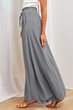 LC7711508-11-S, LC7711508-11-M, LC7711508-11-L, LC7711508-11-XL, Gray Drawstring Smocked High Waist Wide Leg Pants