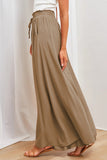 LC7711508-16-S, LC7711508-16-M, LC7711508-16-L, LC7711508-16-XL, Khaki Drawstring Smocked High Waist Wide Leg Pants
