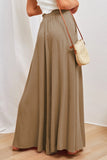 LC7711508-16-S, LC7711508-16-M, LC7711508-16-L, LC7711508-16-XL, Khaki Drawstring Smocked High Waist Wide Leg Pants