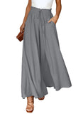 LC7711508-11-S, LC7711508-11-M, LC7711508-11-L, LC7711508-11-XL, Gray Drawstring Smocked High Waist Wide Leg Pants