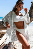 LC2541365-4, Sky Blue Knit Crochet Open Front Beach Cover Up with Tie