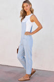 LC784692-4-S, LC784692-4-M, LC784692-4-L, LC784692-4-XL, Sky Blue Chambray Pocketed Adjustable Straps Jumpsuit