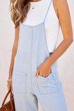 LC784692-4-S, LC784692-4-M, LC784692-4-L, LC784692-4-XL, Sky Blue Chambray Pocketed Adjustable Straps Jumpsuit