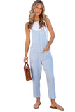 LC784692-4-S, LC784692-4-M, LC784692-4-L, LC784692-4-XL, Sky Blue Chambray Pocketed Adjustable Straps Jumpsuit