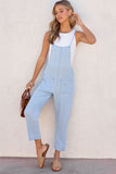 LC784692-4-S, LC784692-4-M, LC784692-4-L, LC784692-4-XL, Sky Blue Chambray Pocketed Adjustable Straps Jumpsuit