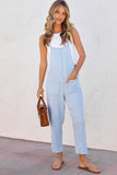 LC784692-4-S, LC784692-4-M, LC784692-4-L, LC784692-4-XL, Sky Blue Chambray Pocketed Adjustable Straps Jumpsuit