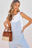 LC784692-4-S, LC784692-4-M, LC784692-4-L, LC784692-4-XL, Sky Blue Chambray Pocketed Adjustable Straps Jumpsuit