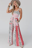 LC6411870-3-S, LC6411870-3-M, LC6411870-3-L, LC6411870-3-XL, Red Leopard Color Block Mix Print Pocketed Jumpsuit