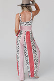 LC6411870-3-S, LC6411870-3-M, LC6411870-3-L, LC6411870-3-XL, Red Leopard Color Block Mix Print Pocketed Jumpsuit