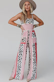 LC6411870-3-S, LC6411870-3-M, LC6411870-3-L, LC6411870-3-XL, Red Leopard Color Block Mix Print Pocketed Jumpsuit