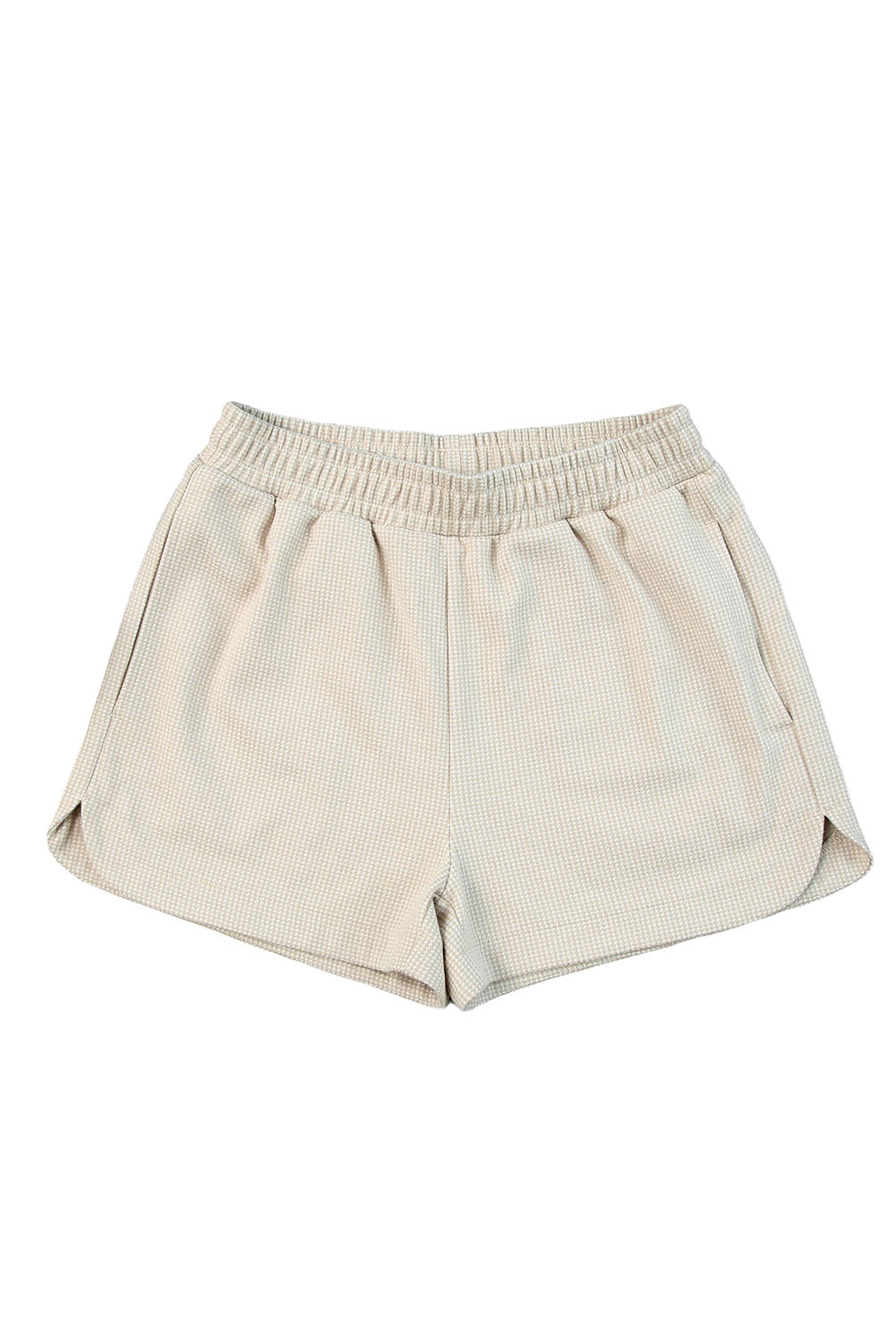 LC731230-18-S, LC731230-18-M, LC731230-18-L, LC731230-18-XL, Apricot Tweed Wide Elastic Band High Waist Shorts