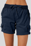 LC731204-5-S, LC731204-5-M, LC731204-5-L, LC731204-5-XL, LC731204-5-2XL, Blue Cotton-Blend Casual Drawstring Shorts