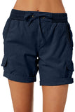 LC731204-5-S, LC731204-5-M, LC731204-5-L, LC731204-5-XL, LC731204-5-2XL, Blue Cotton-Blend Casual Drawstring Shorts