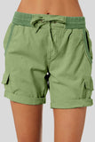 LC731204-9-S, LC731204-9-M, LC731204-9-L, LC731204-9-XL, LC731204-9-2XL, Green Cotton-Blend Casual Drawstring Shorts