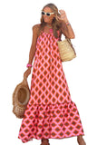 LC6115166-3-S, LC6115166-3-M, LC6115166-3-L, LC6115166-3-XL, Red Geometric Print Loose Fit Sleeveless Maxi Dress