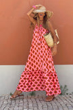 LC6115166-3-S, LC6115166-3-M, LC6115166-3-L, LC6115166-3-XL, Red Geometric Print Loose Fit Sleeveless Maxi Dress