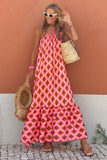 LC6115166-3-S, LC6115166-3-M, LC6115166-3-L, LC6115166-3-XL, Red Geometric Print Loose Fit Sleeveless Maxi Dress