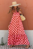 LC6115166-3-S, LC6115166-3-M, LC6115166-3-L, LC6115166-3-XL, Red Geometric Print Loose Fit Sleeveless Maxi Dress