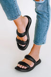 BH021388-2-37, BH021388-2-38, BH021388-2-39, BH021388-2-40, BH021388-2-41, Black Women's Open Toe Slides Two Band Thick Soled Slippers