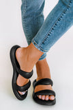 BH021388-2-37, BH021388-2-38, BH021388-2-39, BH021388-2-40, BH021388-2-41, Black Women's Open Toe Slides Two Band Thick Soled Slippers