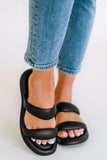 BH021388-2-37, BH021388-2-38, BH021388-2-39, BH021388-2-40, BH021388-2-41, Black Women's Open Toe Slides Two Band Thick Soled Slippers