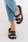 BH021388-2-37, BH021388-2-38, BH021388-2-39, BH021388-2-40, BH021388-2-41, Black Women's Open Toe Slides Two Band Thick Soled Slippers