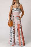 LC6411870-10-S, LC6411870-10-M, LC6411870-10-L, LC6411870-10-XL, Pink Leopard Color Block Mix Print Pocketed Jumpsuit