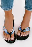 BH021244-2-37, BH021244-2-38, BH021244-2-39, BH021244-2-40, BH021244-2-41, Black Women's Platform Flip Flop Holiday Vibe Print Wedge Summer Sandals