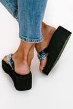 BH021244-2-37, BH021244-2-38, BH021244-2-39, BH021244-2-40, BH021244-2-41, Black Women's Platform Flip Flop Holiday Vibe Print Wedge Summer Sandals