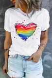 LC25220656-1-S, LC25220656-1-M, LC25220656-1-L, LC25220656-1-XL, LC25220656-1-2XL, White Heart Print Rainbow Gay Pride T Shirt for Women Crew Neck Tops