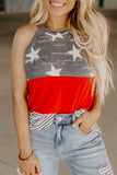 LC2568675-22-S, LC2568675-22-M, LC2568675-22-L, LC2568675-22-XL, Multicolor American Flag Color Block Sleeveless Top