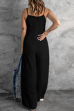 LC643831-2-S, LC643831-2-M, LC643831-2-L, LC643831-2-XL, LC643831-2-XS, Black Solid Spaghetti Strap Wide Leg Drawstring High Waist Jumpsuit