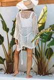 LC2541365-18, Apricot Knit Crochet Open Front Beach Cover Up with Tie