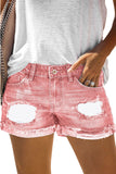 Women's Pink Mid Rise Frayed Raw Hem Shorts