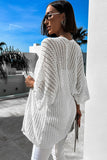 LC271896-1, White Hollow-out Knit Kimono