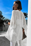 LC271896-1, White Hollow-out Knit Kimono